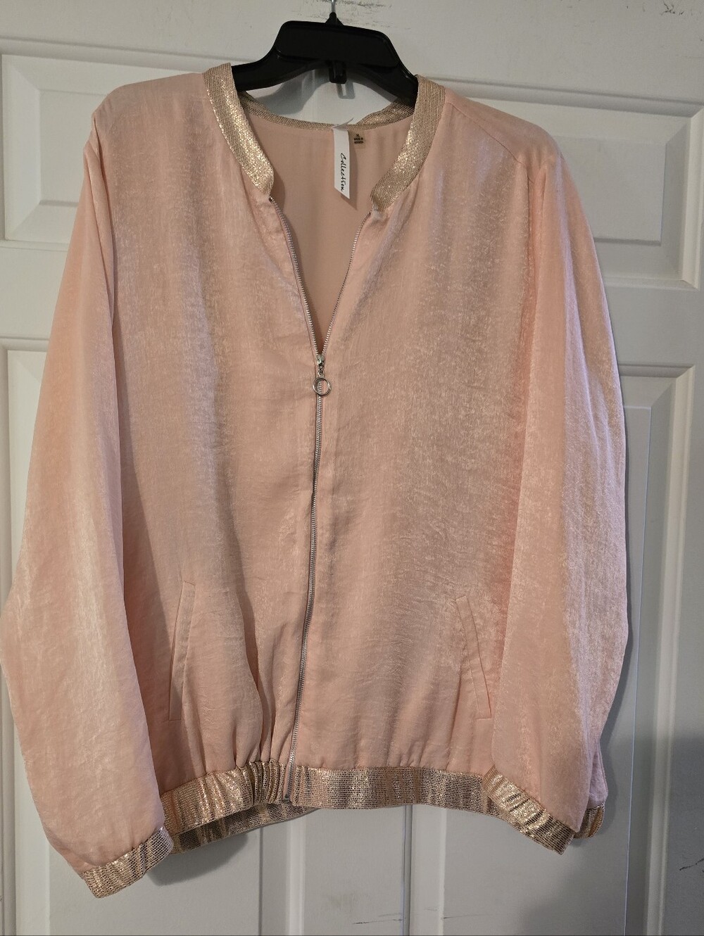 NY Collection Light Pink Shimmer Bomber Jacket